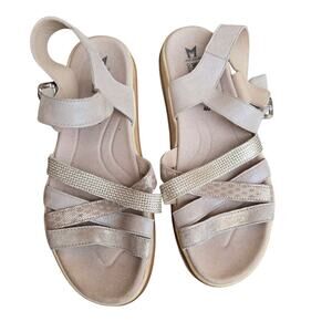 Mephisto Doria Sandals Womens 40 Sand Metallic Leather Platform Comfort Shoes